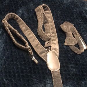 Kids/Boys gray suspenders and bow tie